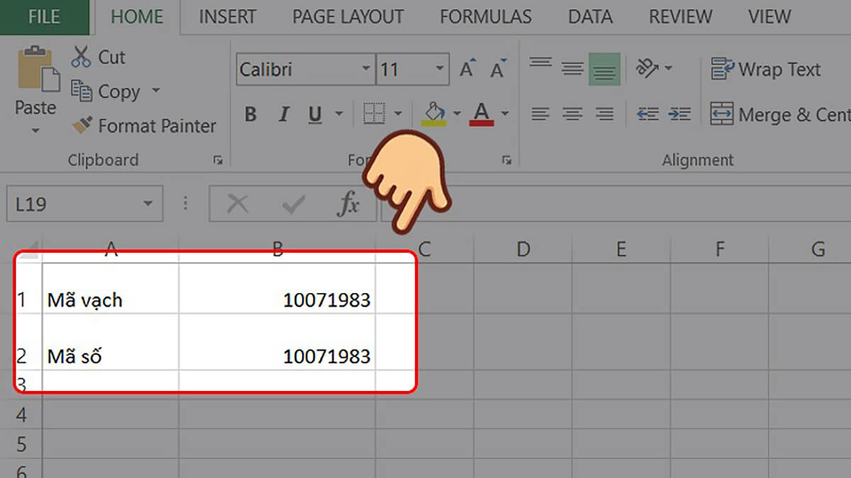 Nhập mã vạch cần tạo vào Excel