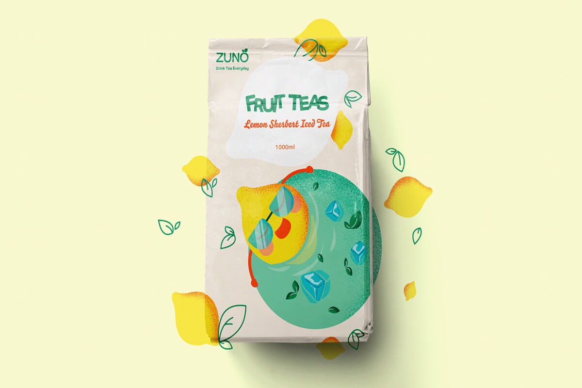 Mẫu thiết kế bao bì trà trái cây thu hút người dùng với nhiều chi tiết bắt mắt