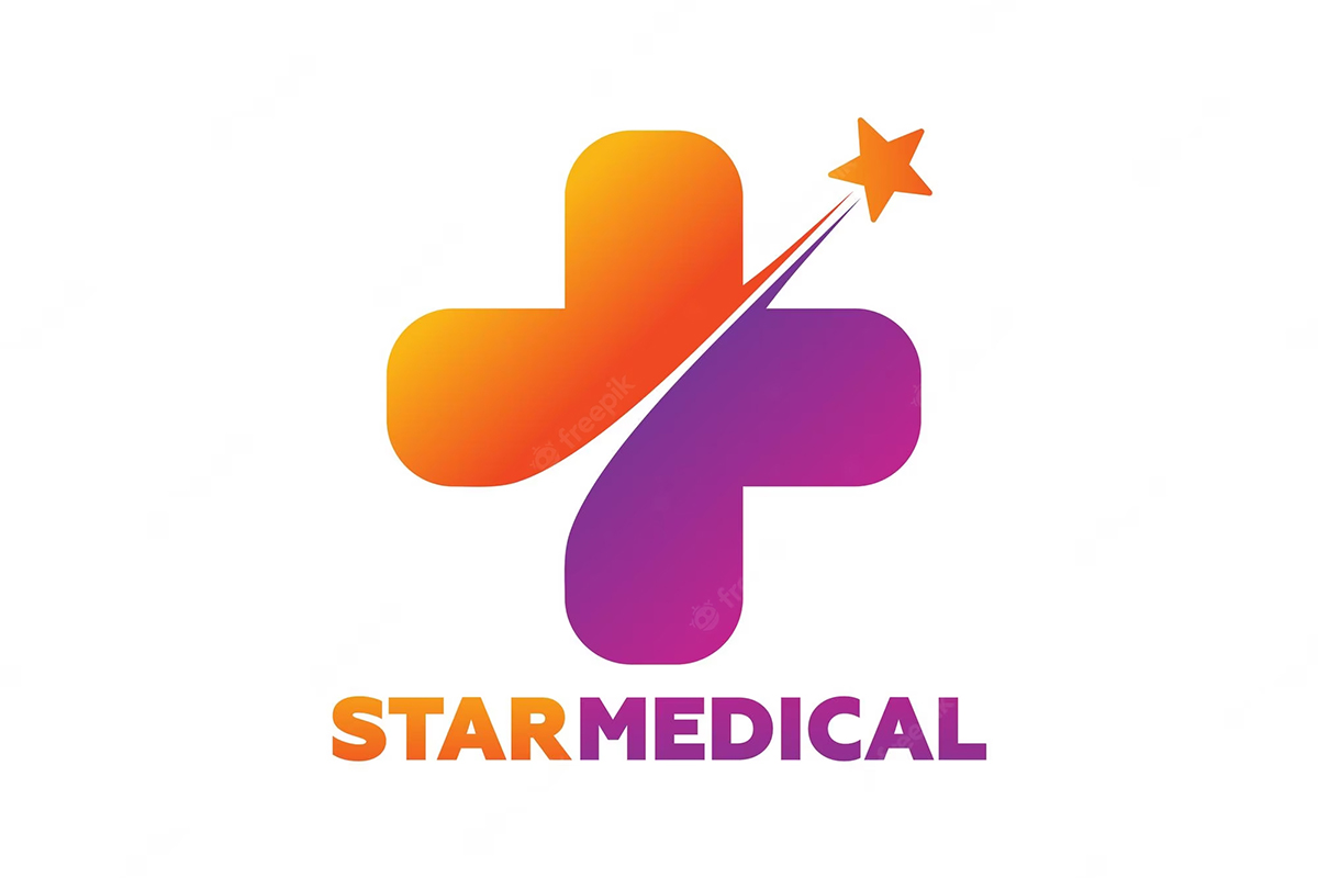 Mẫu logo nhà thuốc sử dụng hình ảnh mặt trời, ngôi sao