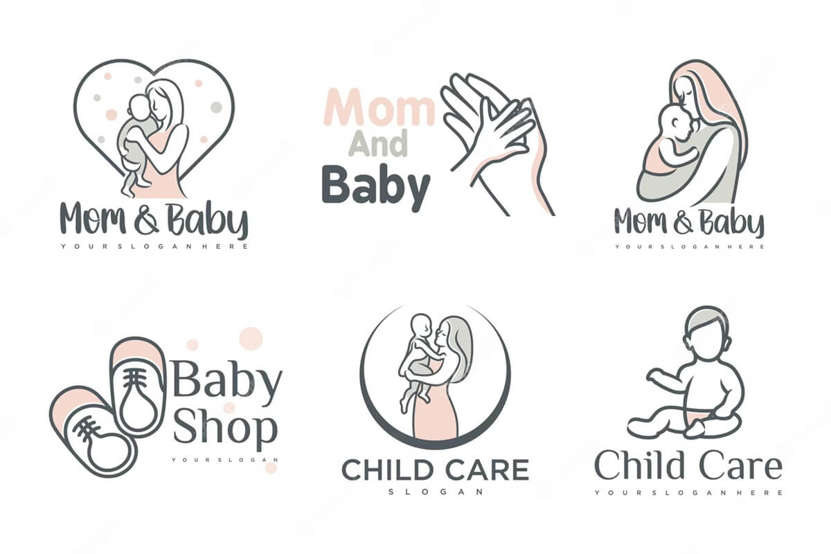 Mẫu thiết kế logo có em bé và mẹ bỉm
