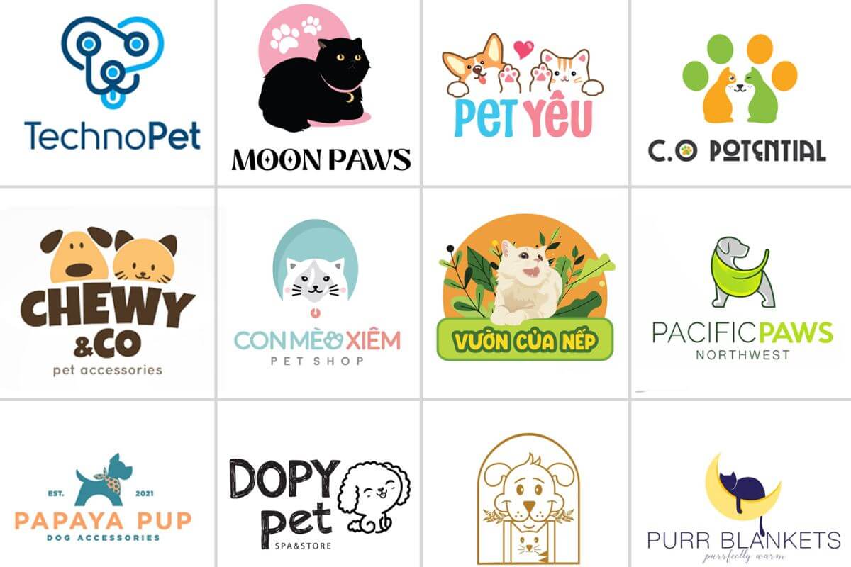 Biểu tượng logo pet shop đáng yêu, dễ thương